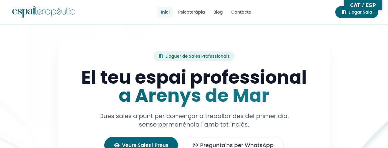 Portada de la web de Espai Terapèutic: alquiler de salas profesionales en Arenys de Mar